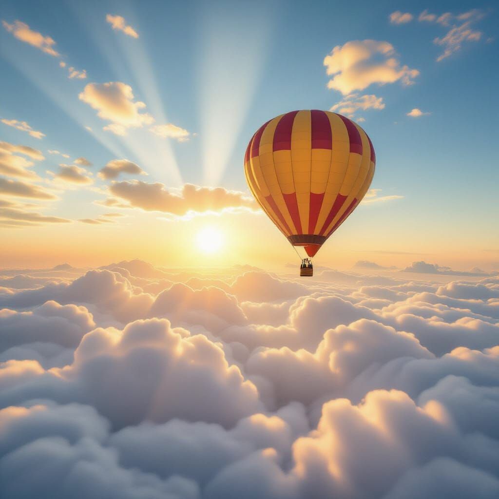 Hot Air Balloon Soaring in Impressionist Style
