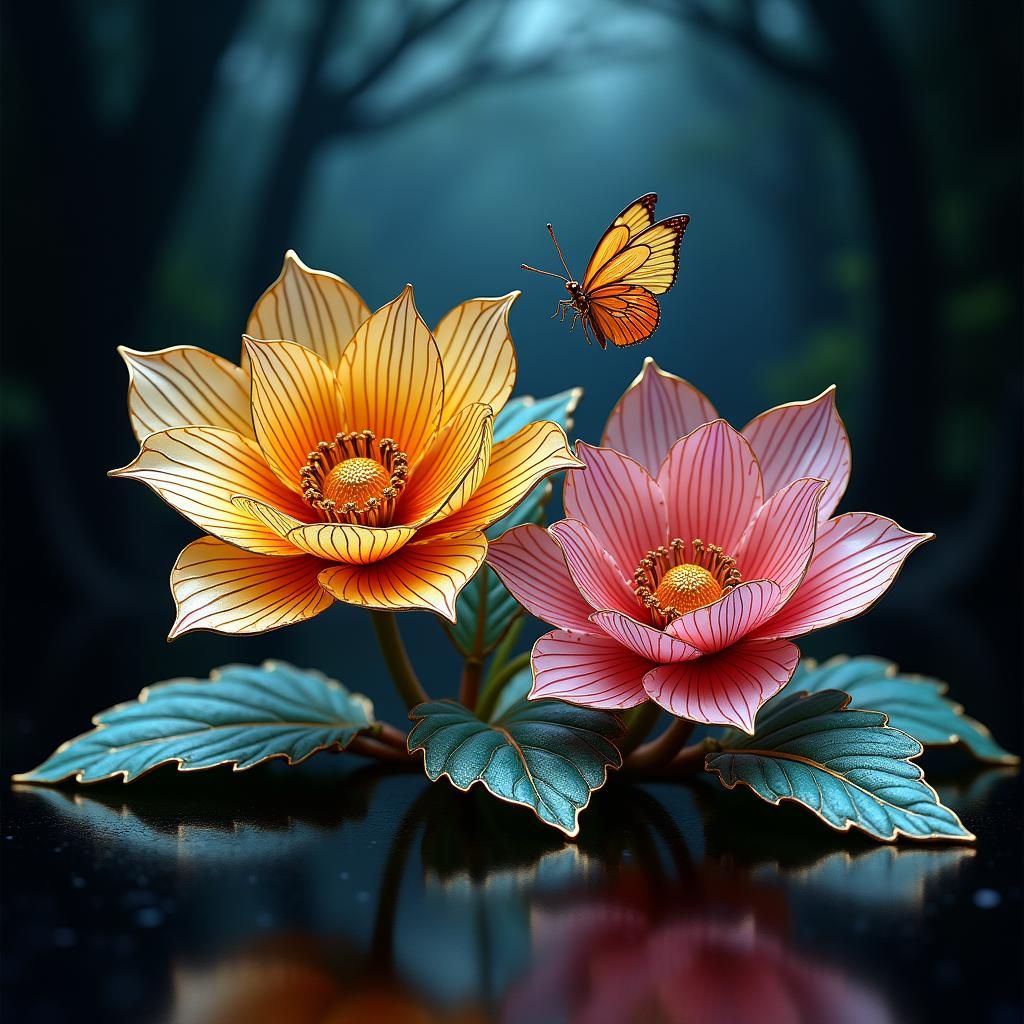 Enamelled glass flower