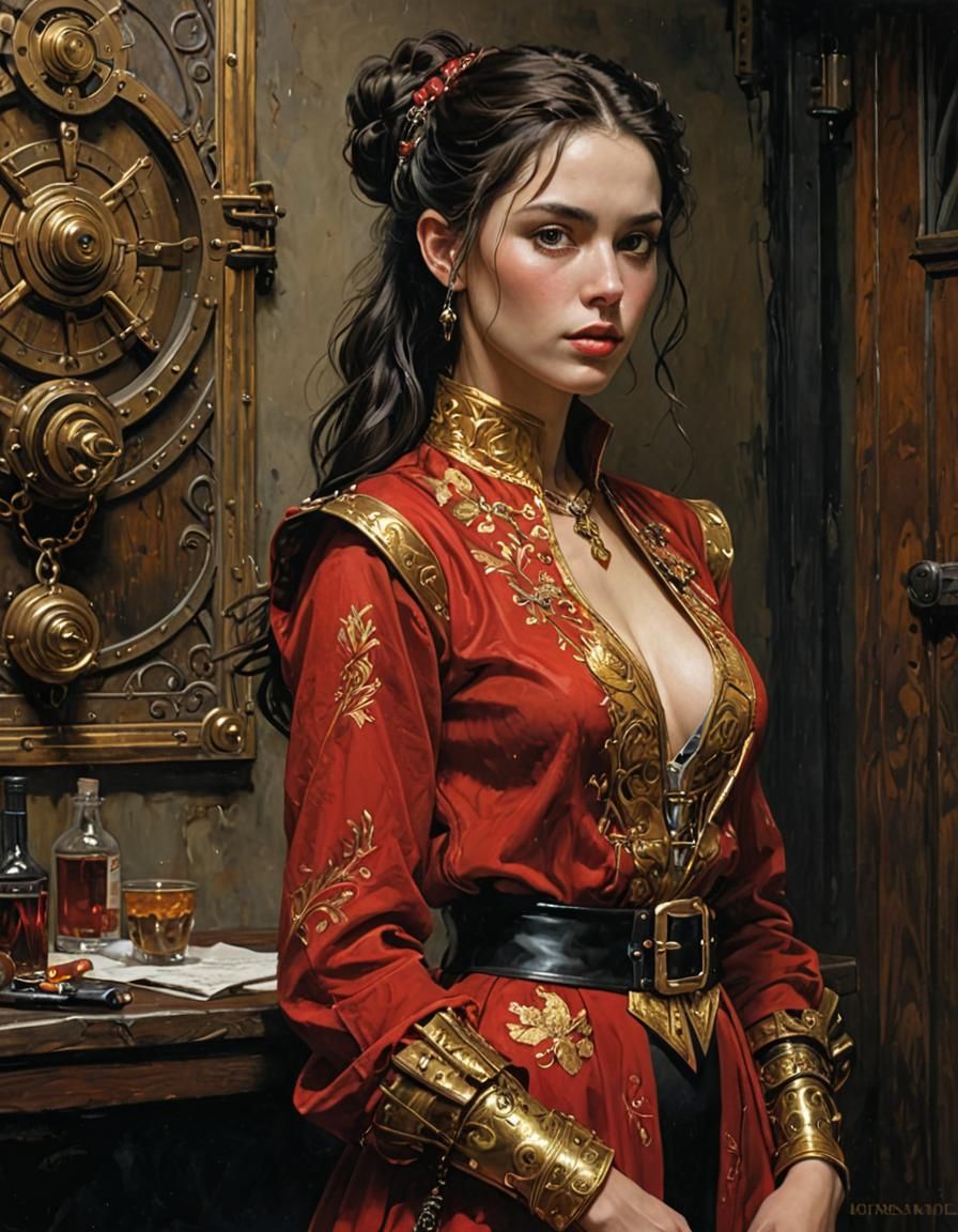 Create a meticulously detailed, realist oil painting that blends the styles of Norman Rockwell, Jeremy ...  by @Quebra