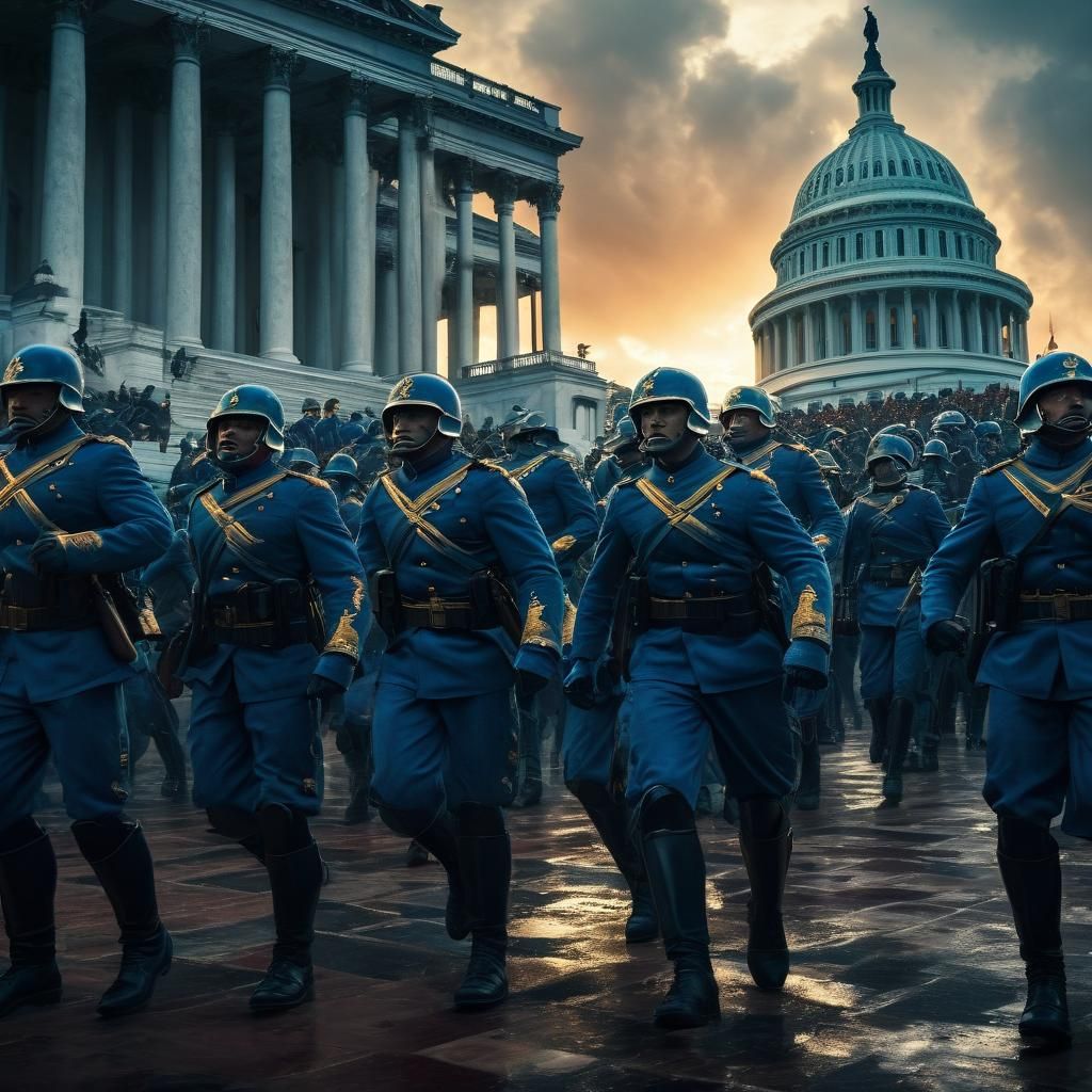 Blue troops defeat red mob in front of the Capitol