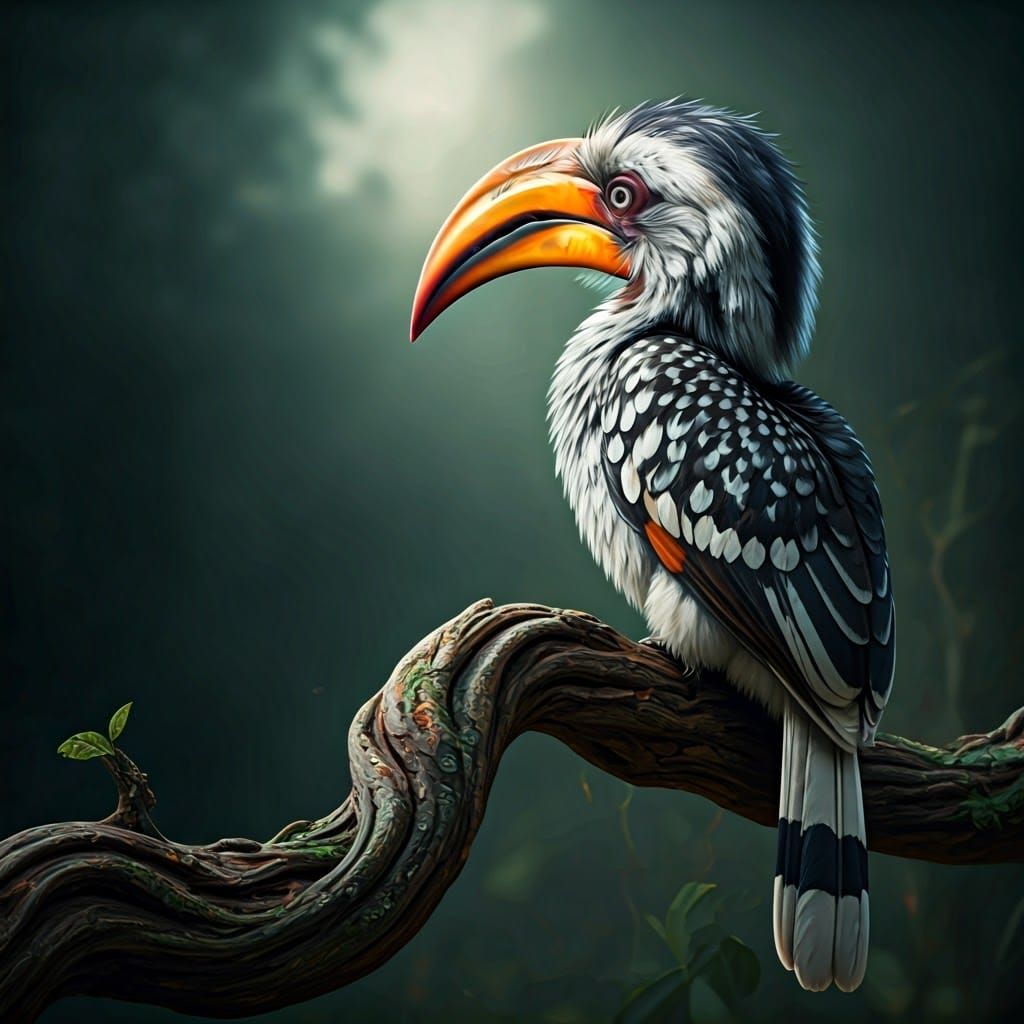 A hornbill perched on a branch