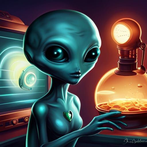 a Masterpiece digital painting of a cute, iridescent, biolum...