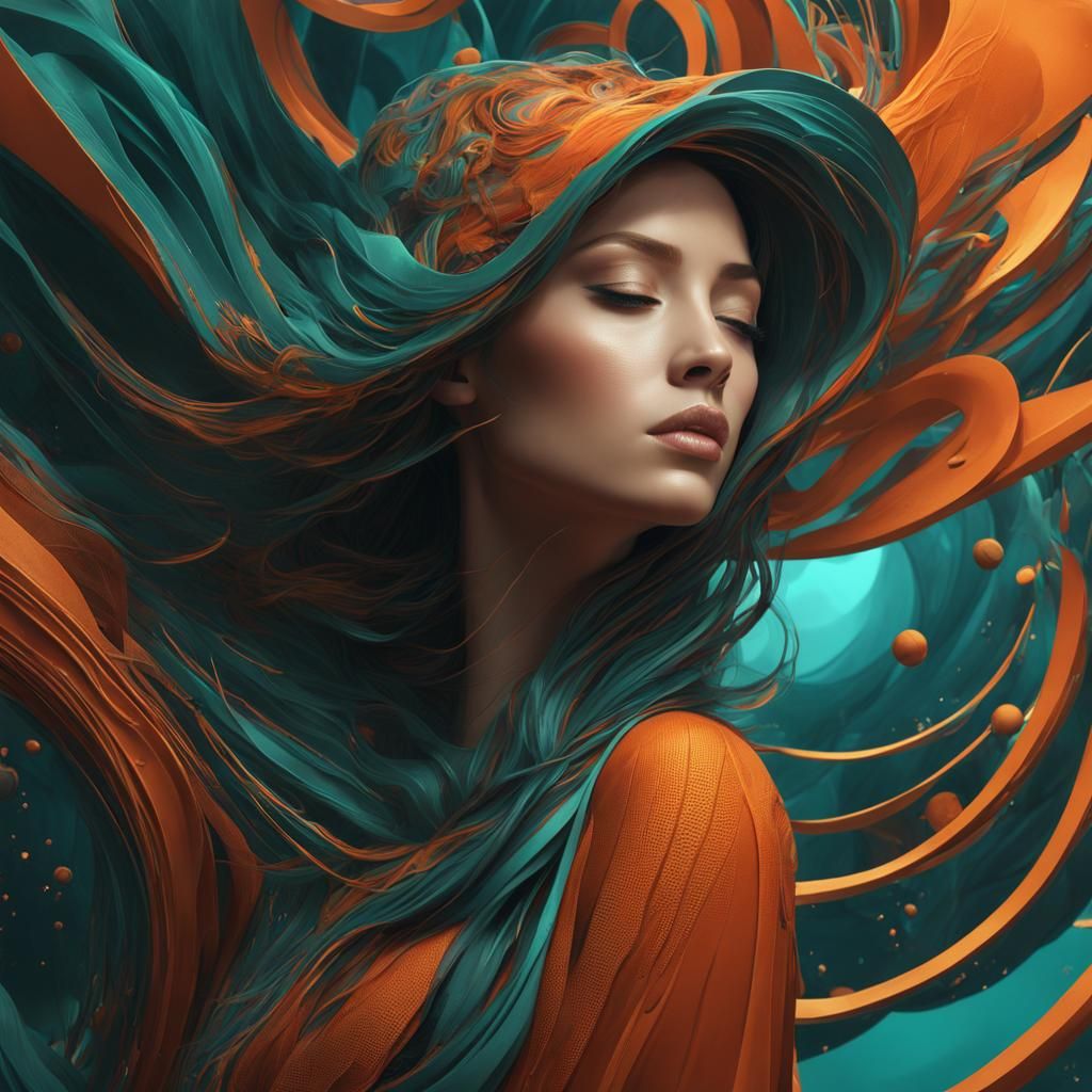 a painting of a woman with her eyes closed, trending on behance, digital art, HDR, intricate flowing ...  by @LeGrand