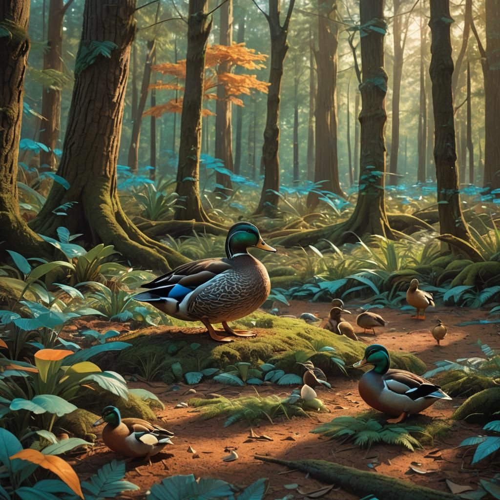 Ducks in Forest: Photorealistic Concept Art