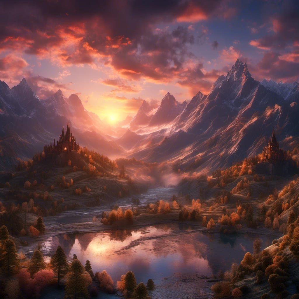 Sunset Twilight Over The Two Kingdom Mountains
