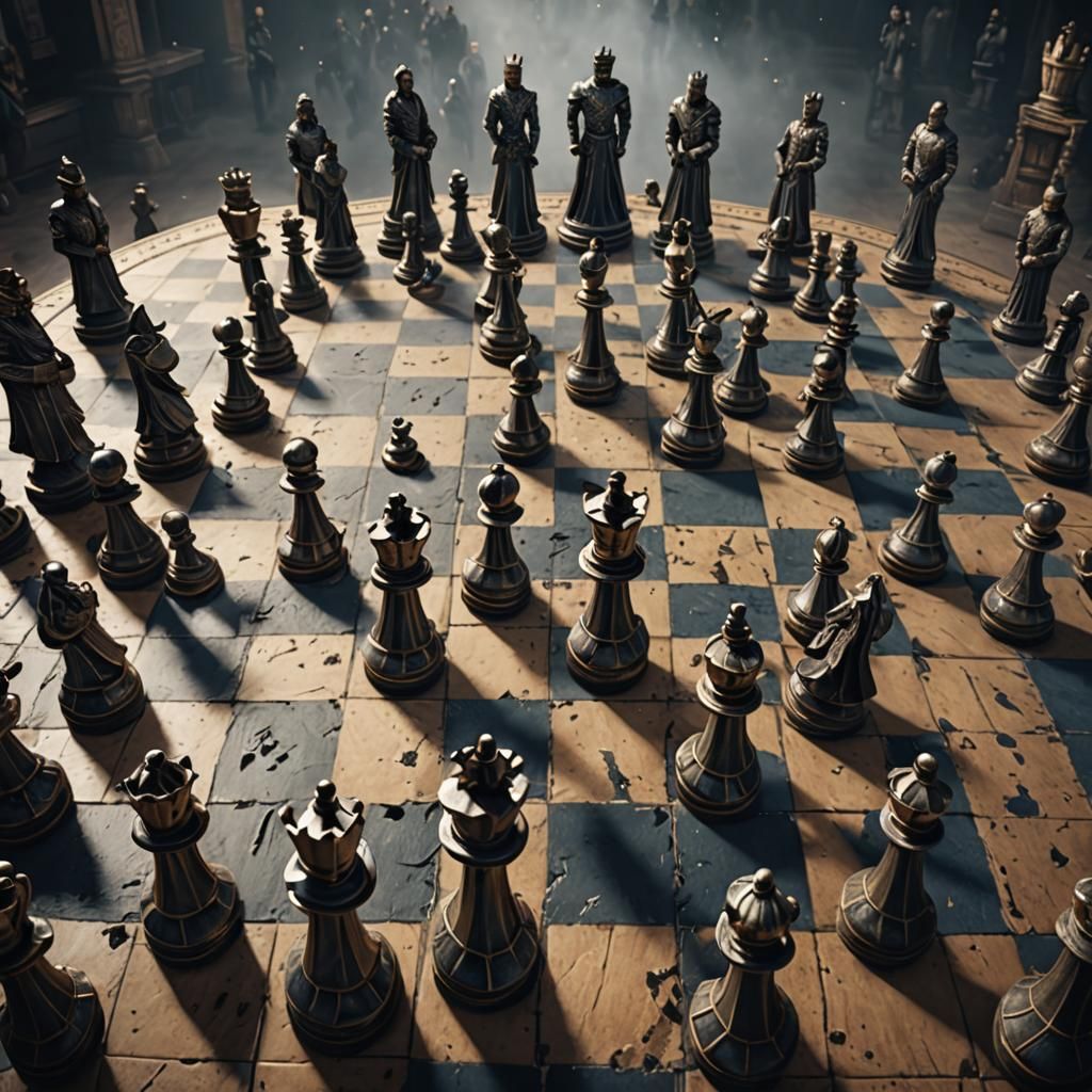 Human Chess Battle: Epic Digital Matte Painting