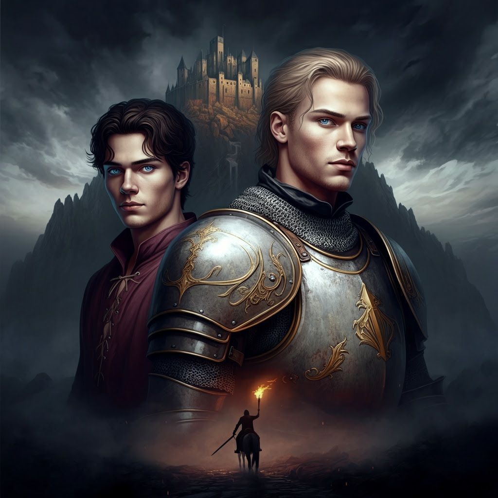 Medieval Knights and Dragon in Dark Fantasy Illustration