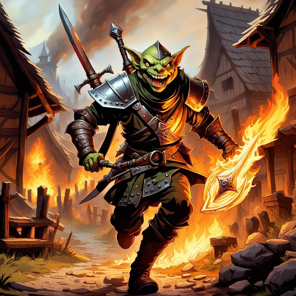 Goblin rogue from dungeons and dragons, with a Dagger in his...