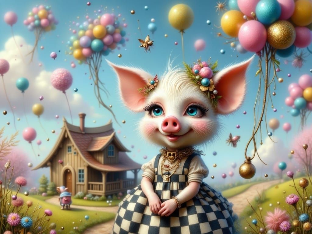 Ms Pig In Front of Her Cottage  by @constance