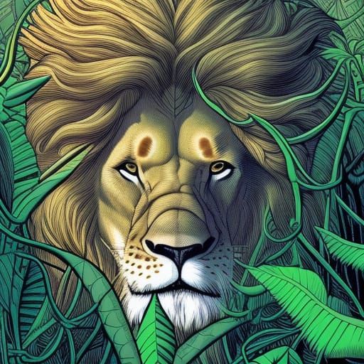 Lion in the jungle