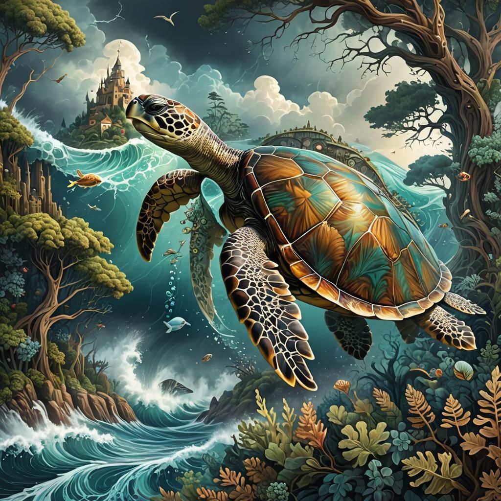 huge sea turtle swims through a stormy ocean - AI Generated Artwork ...