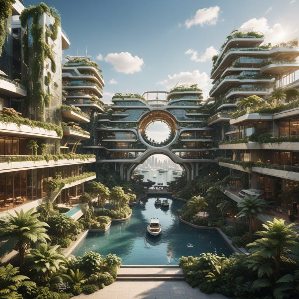 Futuristic Urban Megastructure Shines in Golden Hour