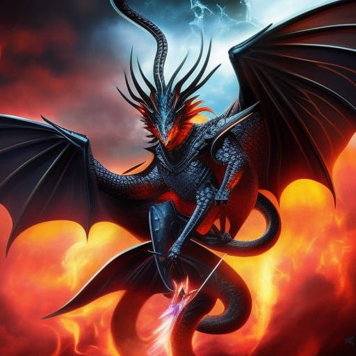 black magic dragon fighting a mandrake