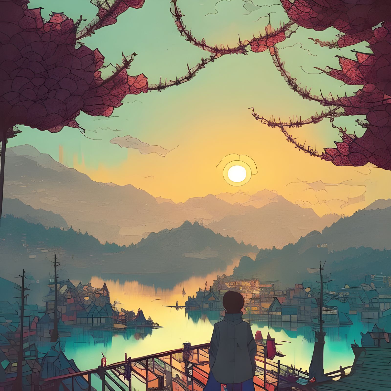Sunset over laketown