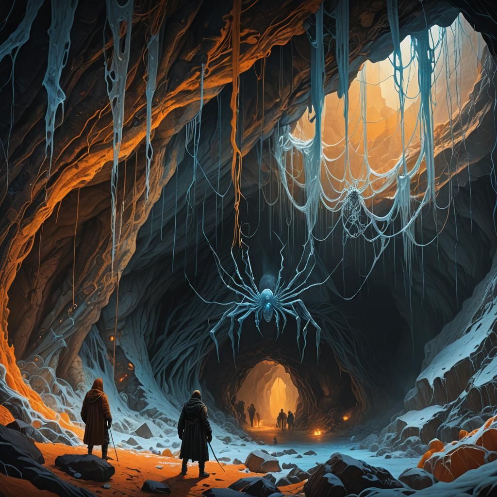 Dark Fantasy Cave: Hiding from Searchers in Icy Webs