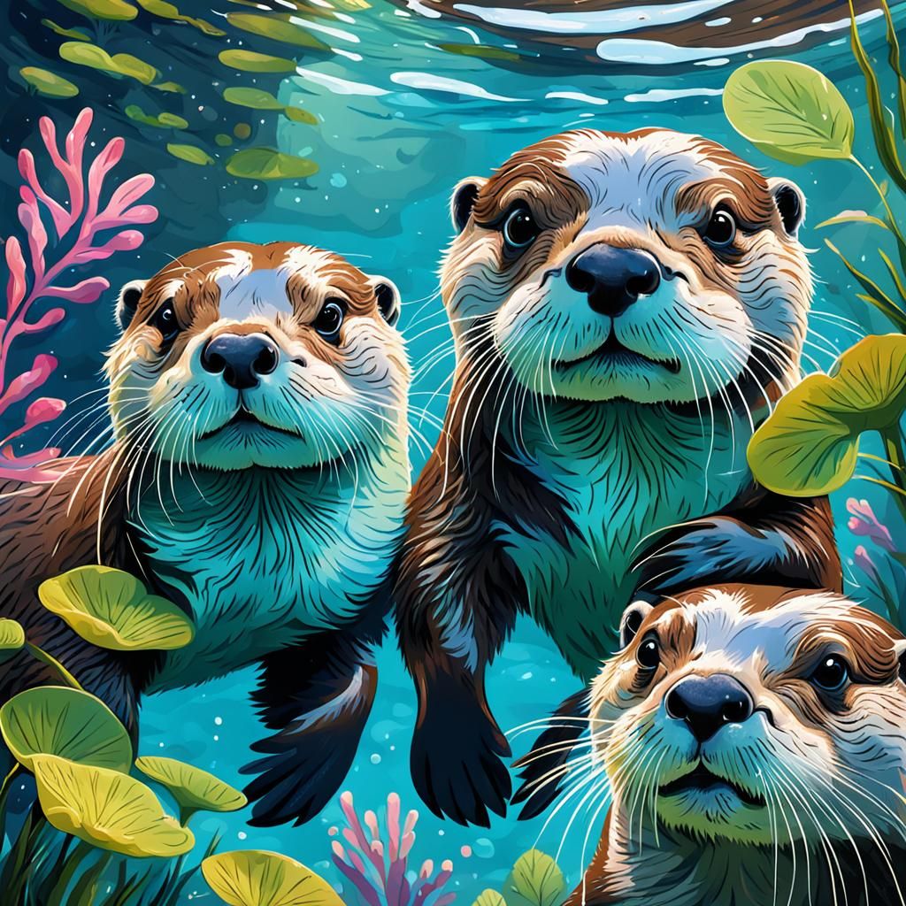 Cute otters swimming  by @RoyJ
