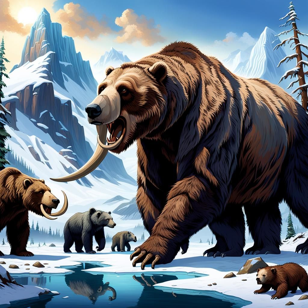 Ice Age North America with giant bears and giant ground sloths and ...