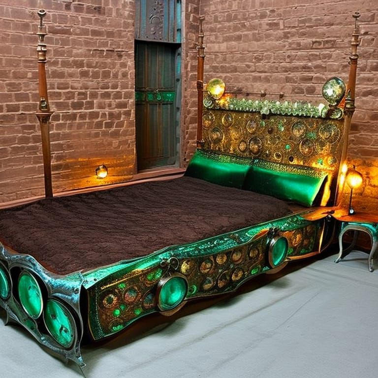 An amazing genius steampunk cyberpunk self making bed made o...