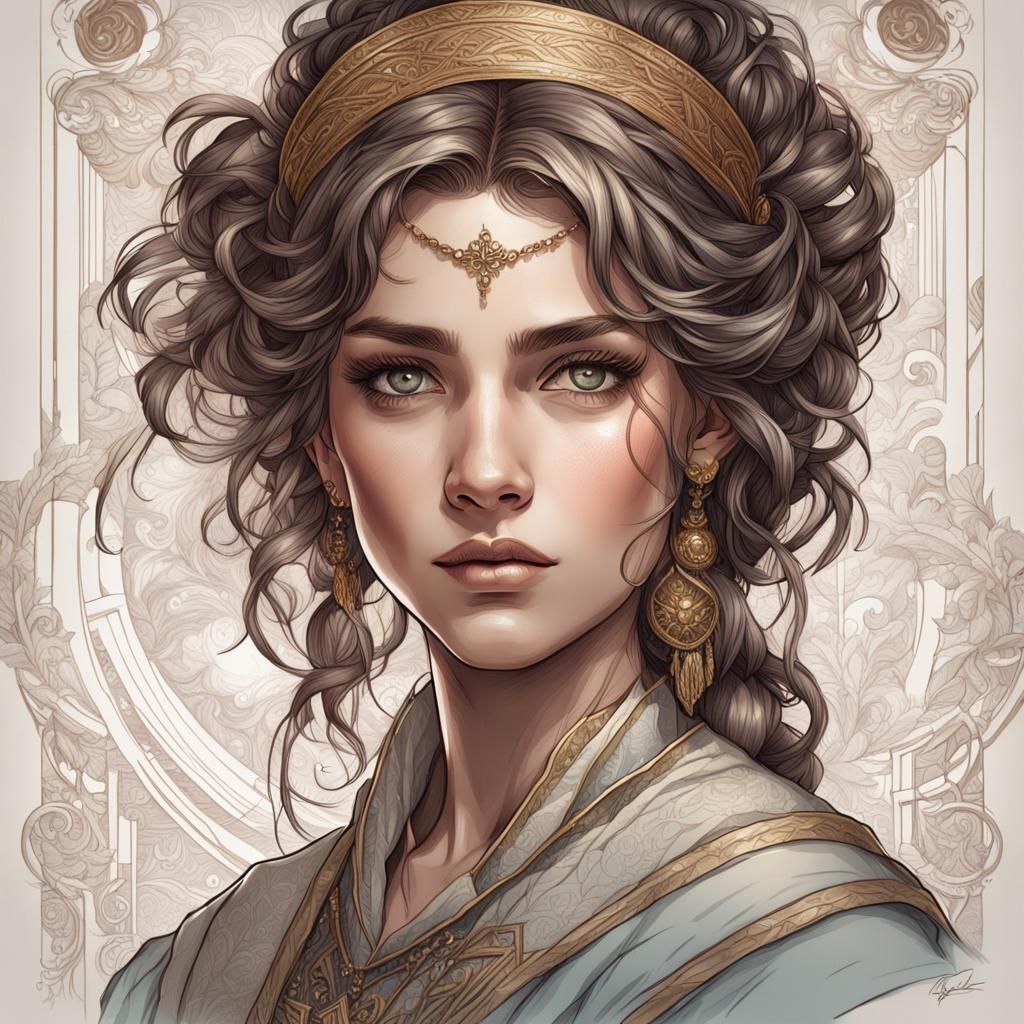 A real french portrait of a beautiful young goddess, big bro...
