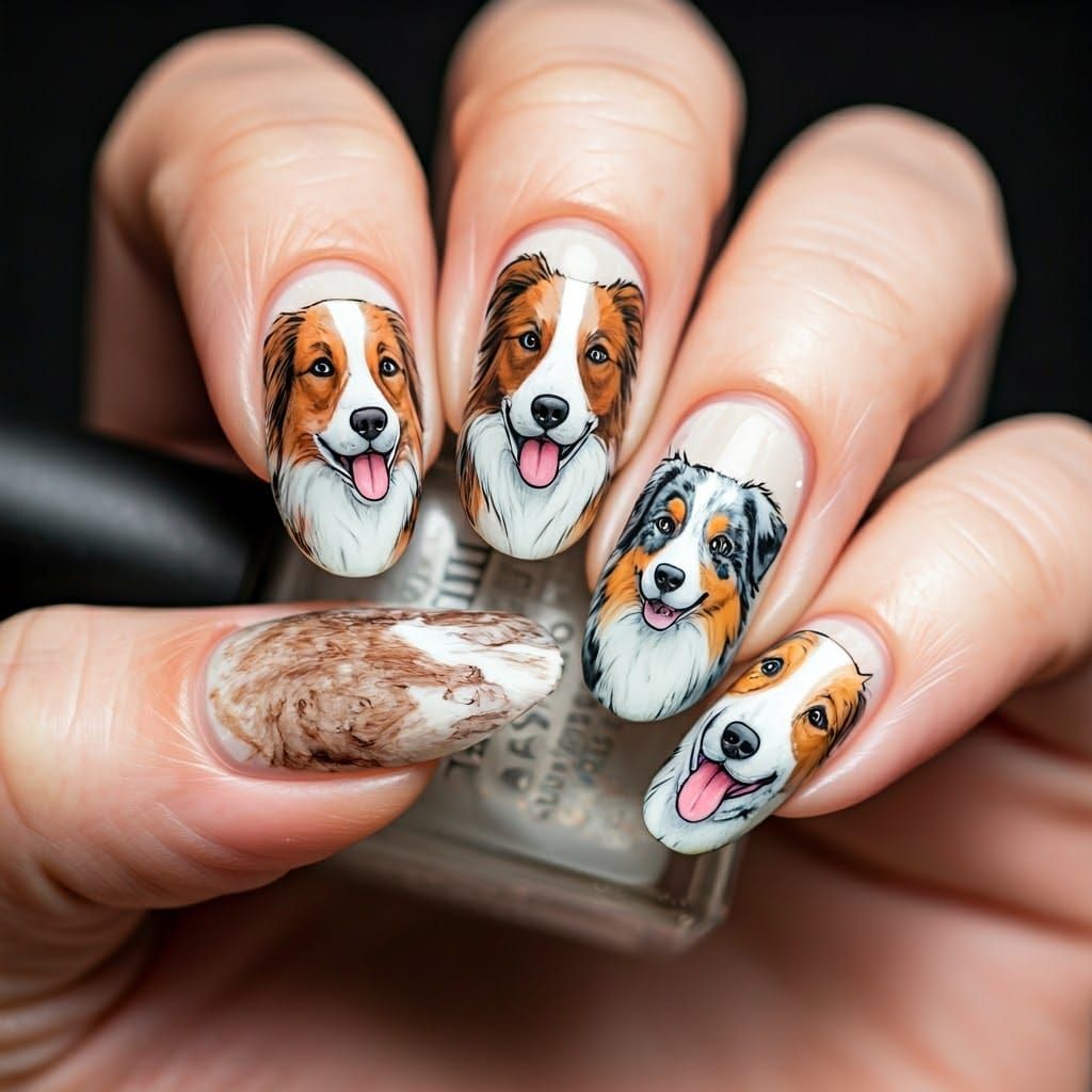 Nail Art of Border Collie and Australian Shepherd
