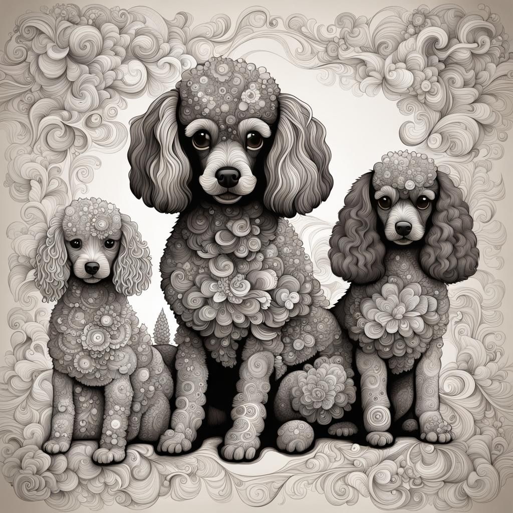 Detailed  teacup poodle dog family