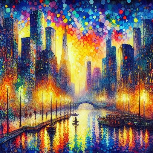 <lora:WaterPoint15:1.0> Watercolor pointillism city