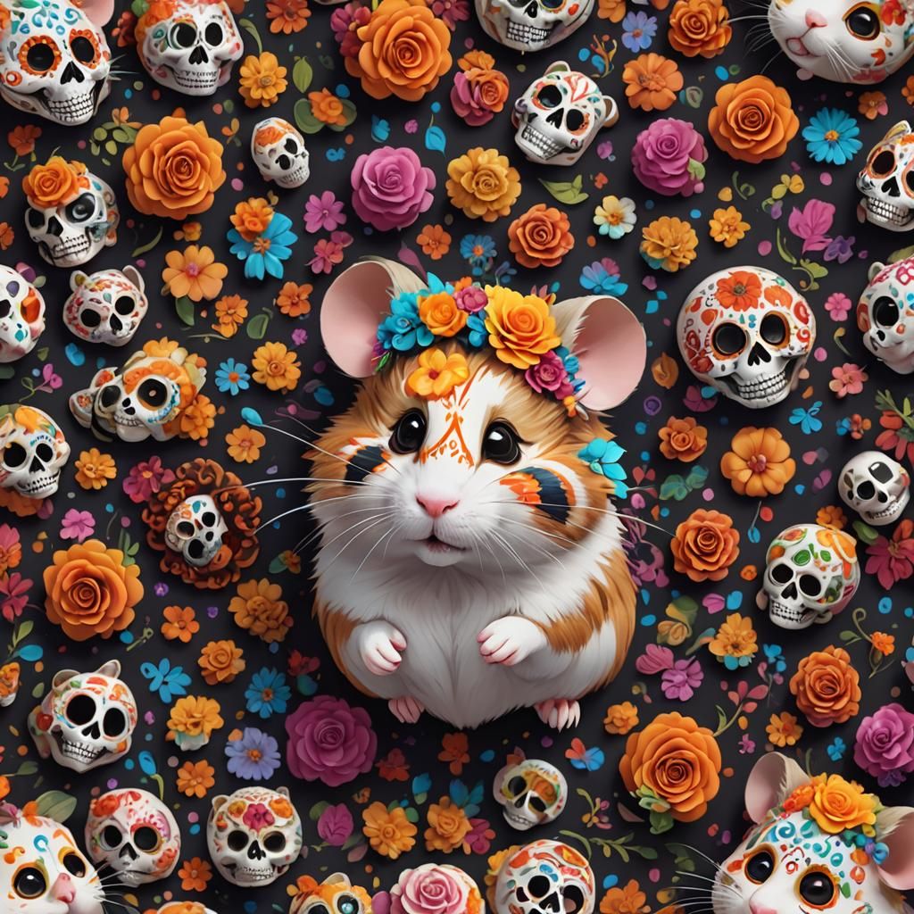 Medium shot of a beautiful hamster wearing colorful Día de l...
