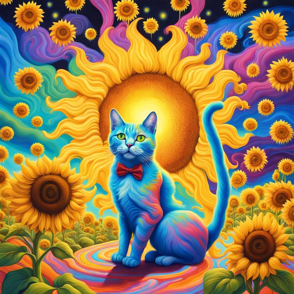 Starry Electric Lighting Cat sunflowers Rainbow surrealism Salvador ...