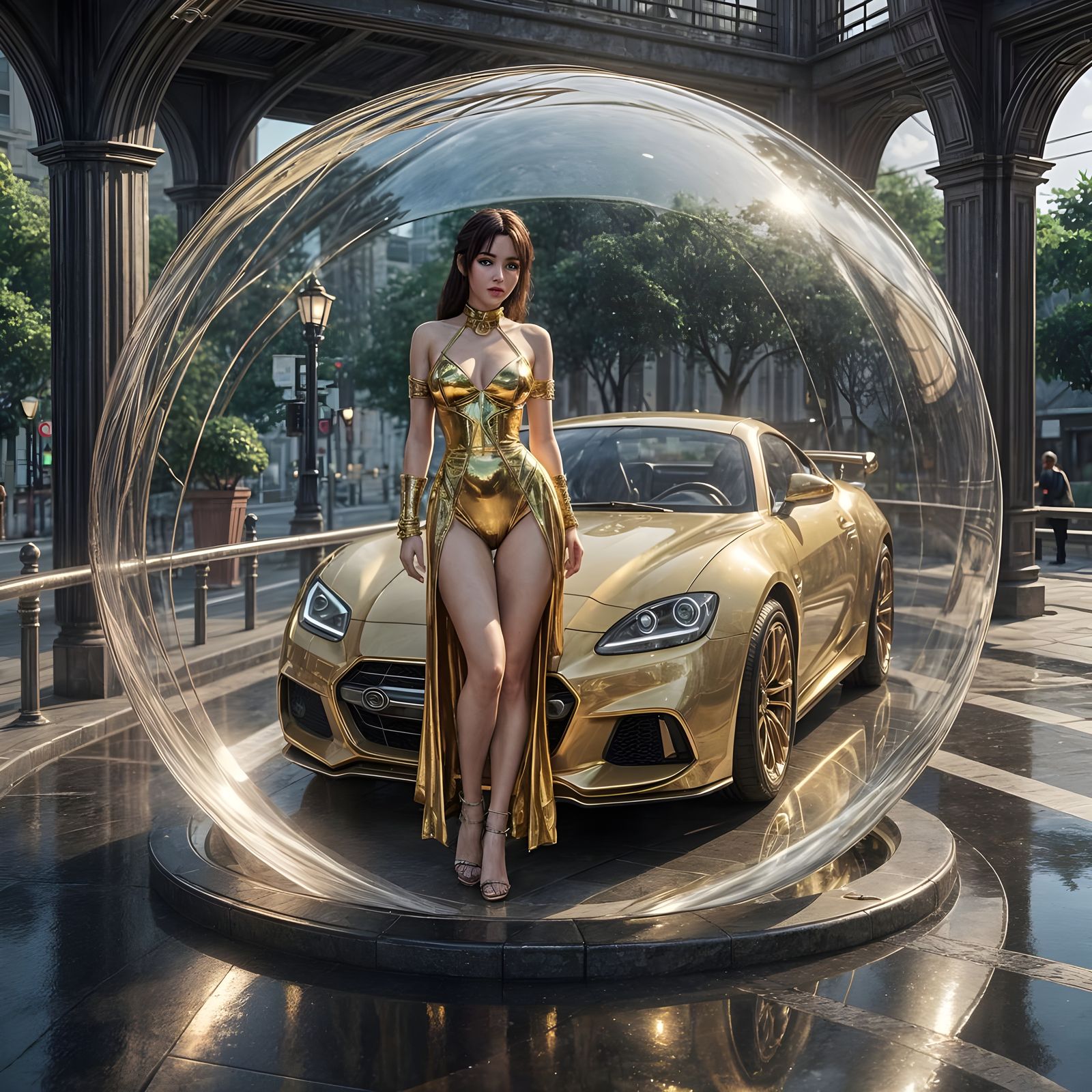 Sultry Anime Woman Speeds Down a Dazzling Glass Road