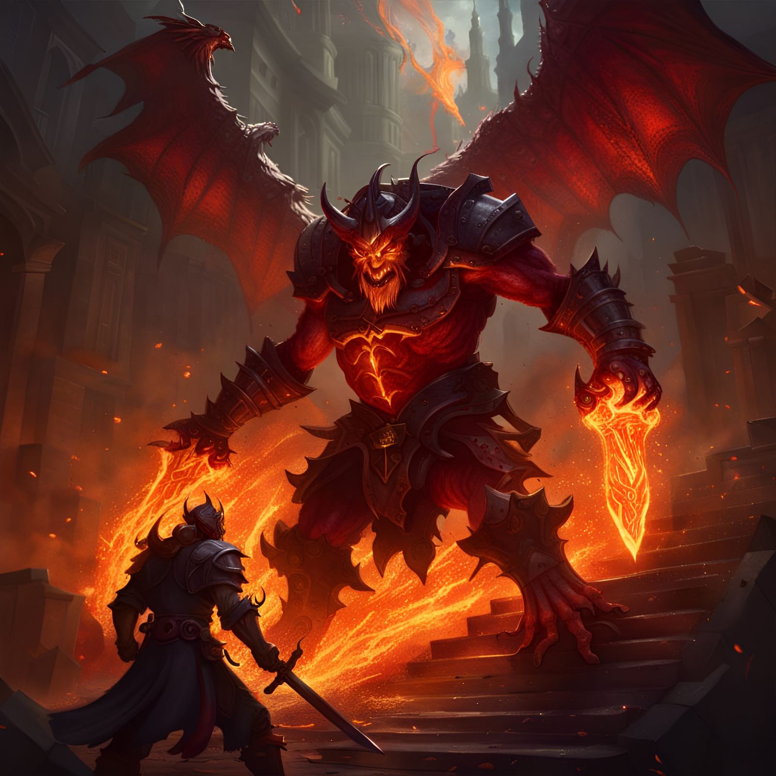 A Fiery Demon Fighting A Paladin - Ai Generated Artwork - Nightcafe Creator