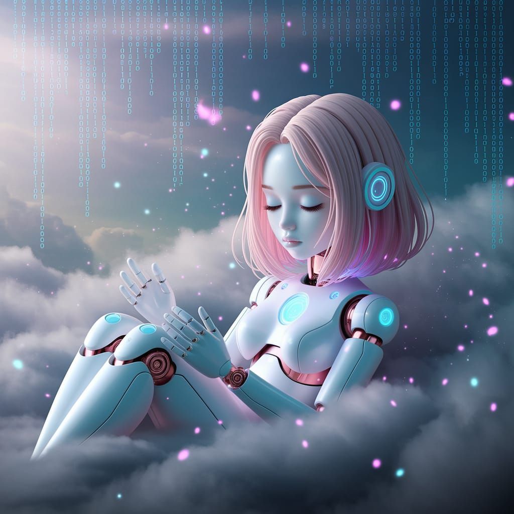 Ethereal Android Girl in Celestial Cloudscape
