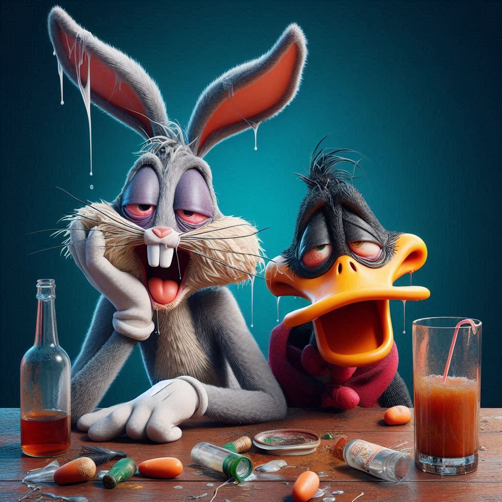 Bugs Bunny and Daffy Duck with a hangover