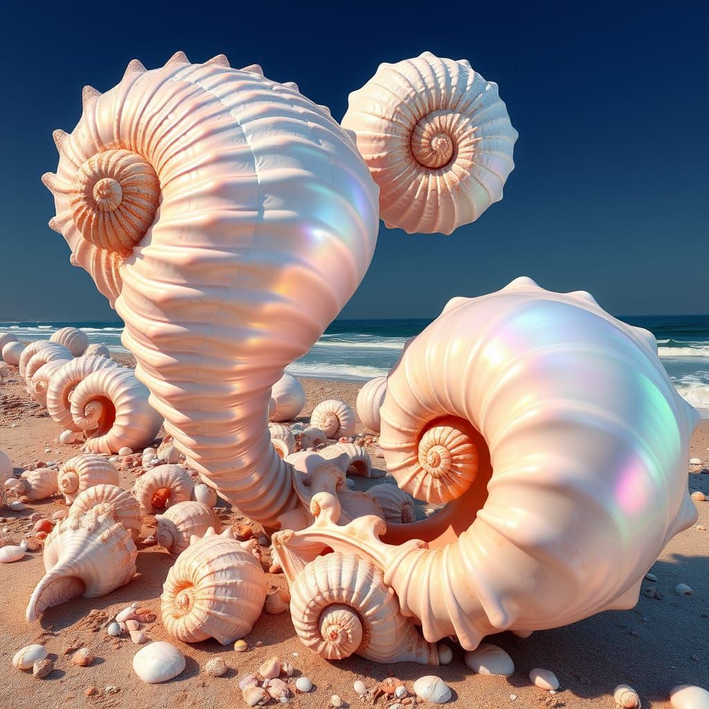 Surrealist Seashell Landscape in Vibrant Colors - AI Art