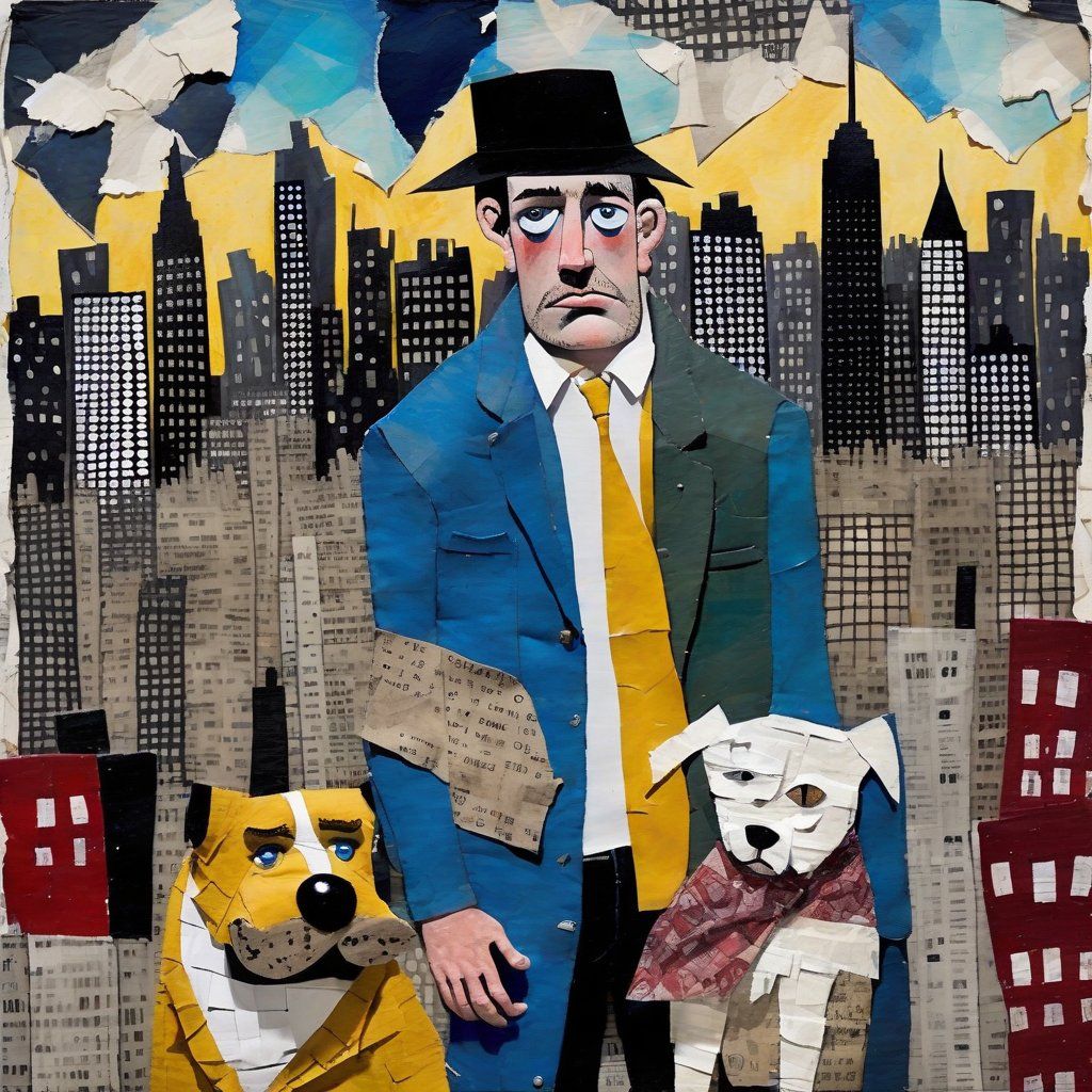 Man and dogs and the city.
