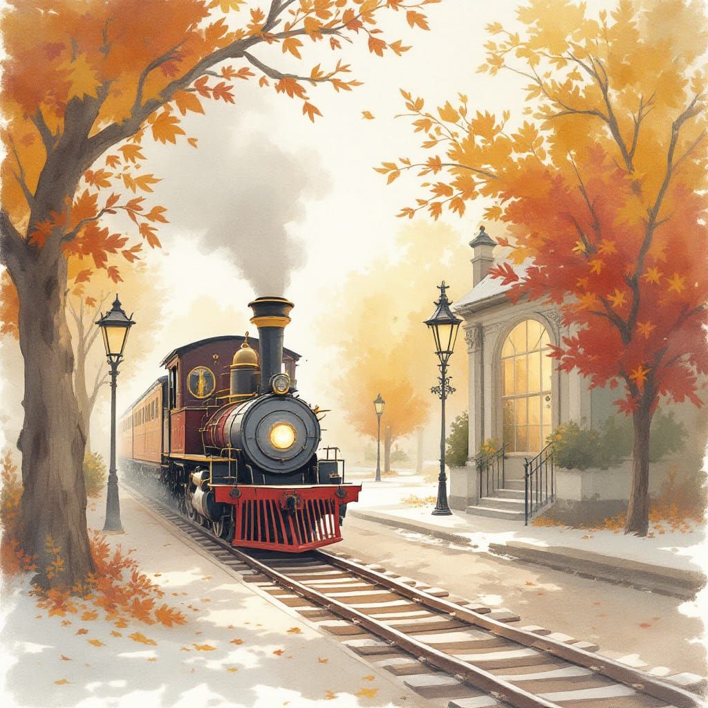 Steam Train in Autumn Station