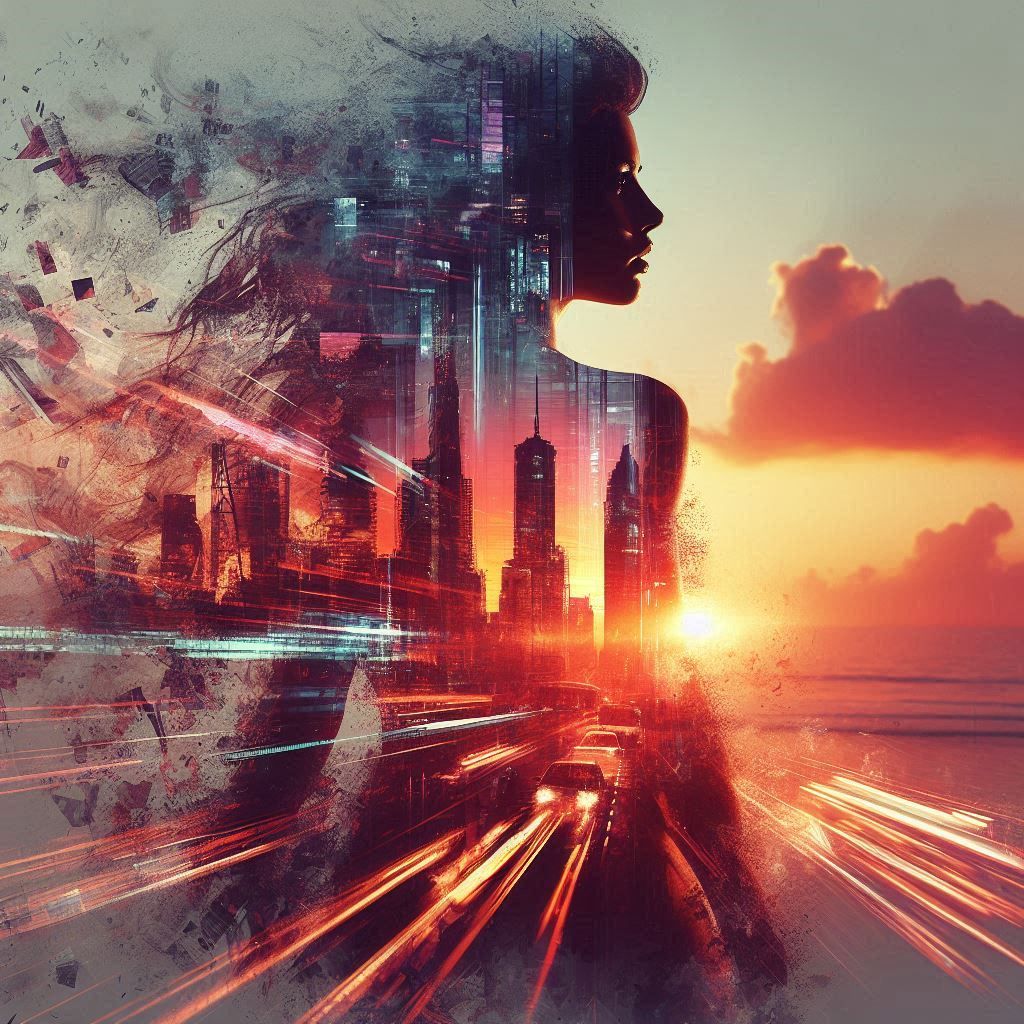 double exposure beautiful fantasy portrait landscape..