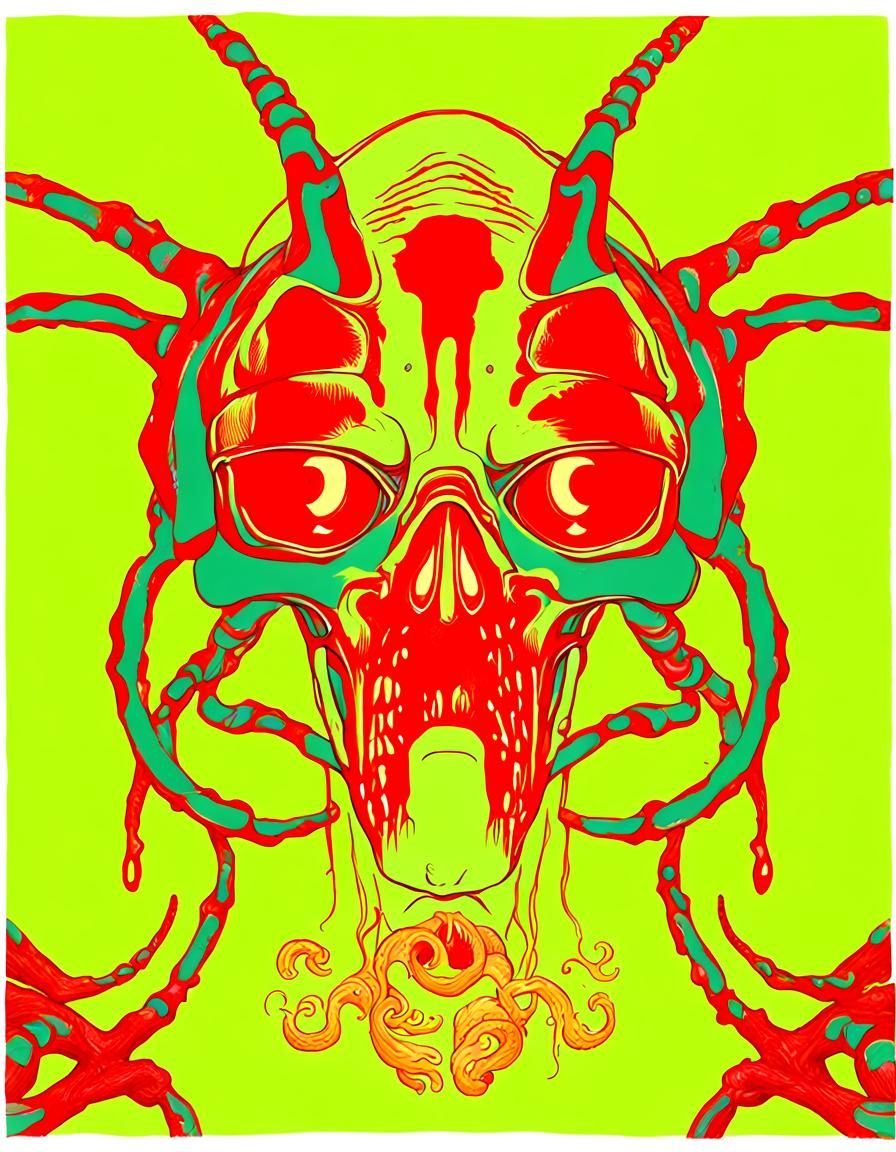 eldritch face hugger ghost wearing a disgusting gory mask ma...