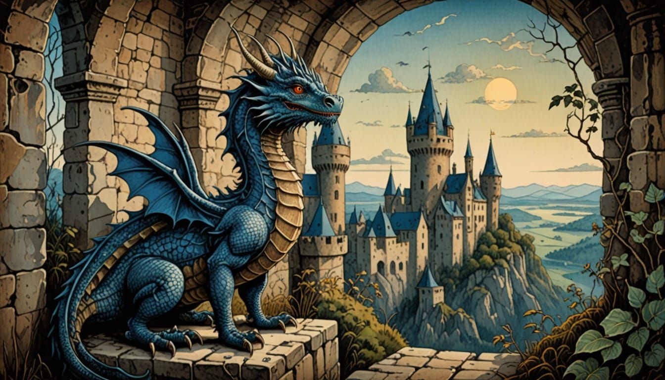 dragon in a ruined castle