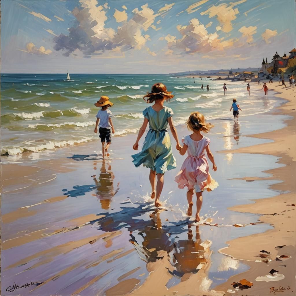 Sisters Playing at the Beach  by @Zabrie