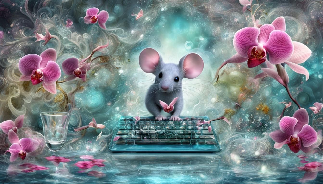 ⚜️⚜️WATER-TEA-GLASS SHABBY CHIC MIRROR MOUSE ORCHID KEYBORD⚜...