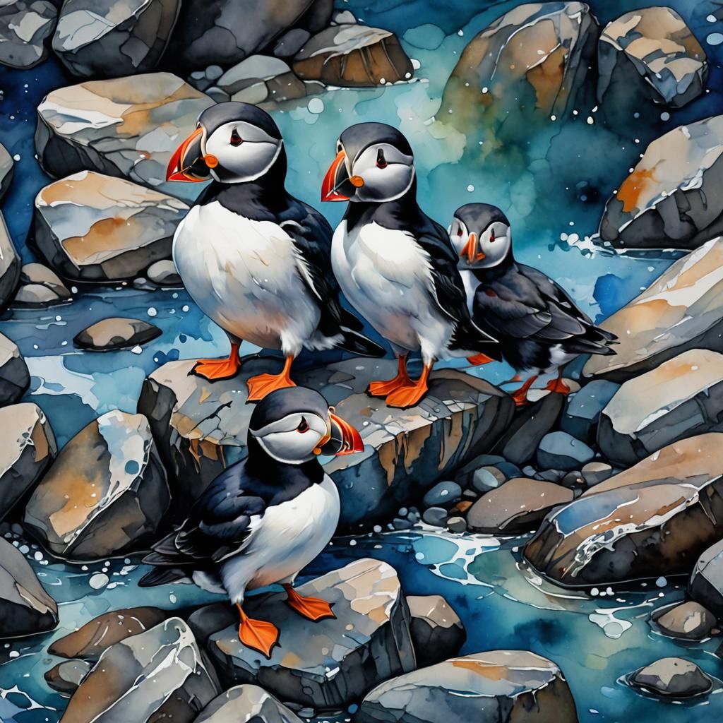 A little family of Atlantic Puffins.