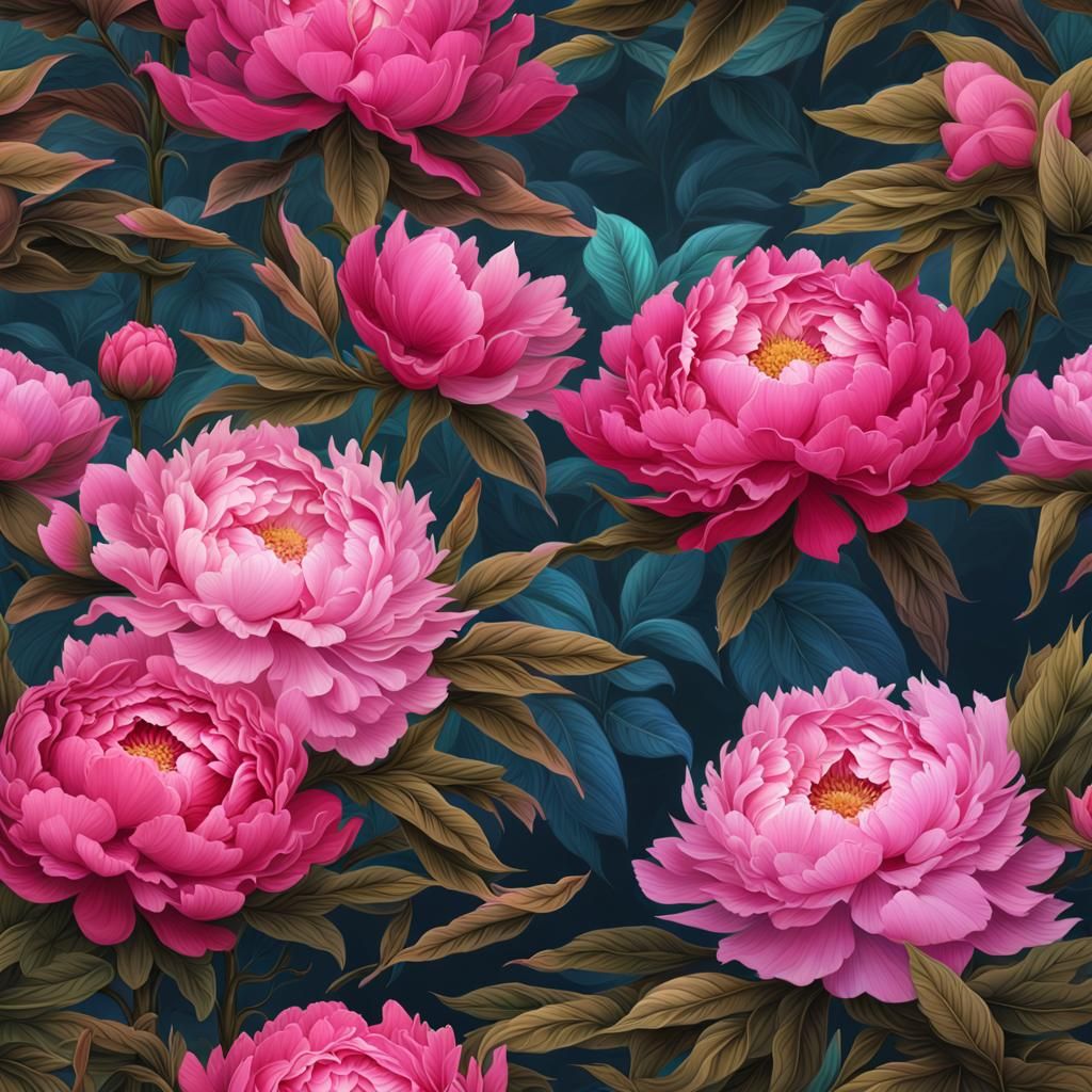 Pink peonias and leaves 3