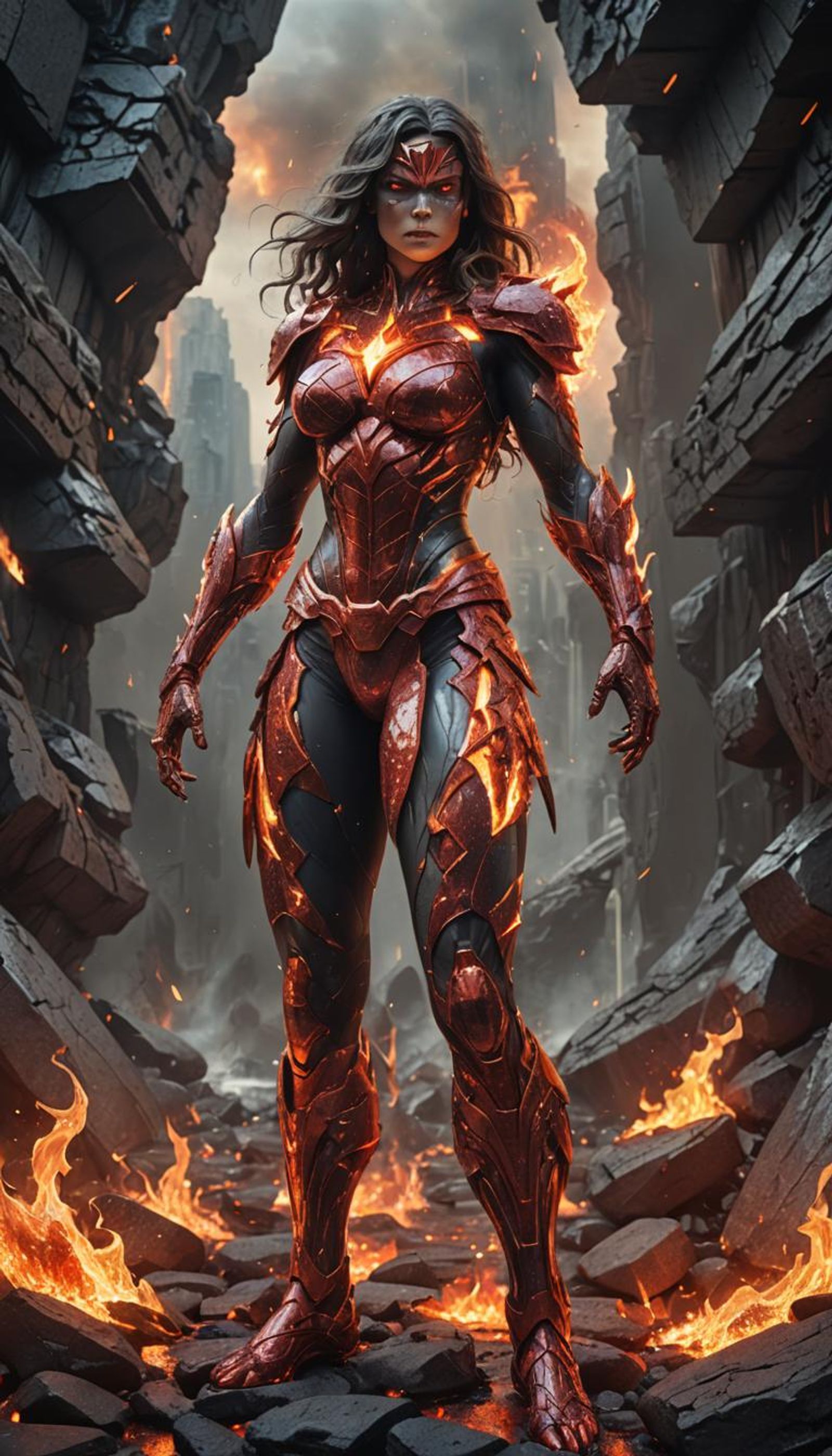 A masterpiece glittering crystal superhero fire and lava woman,8k ...