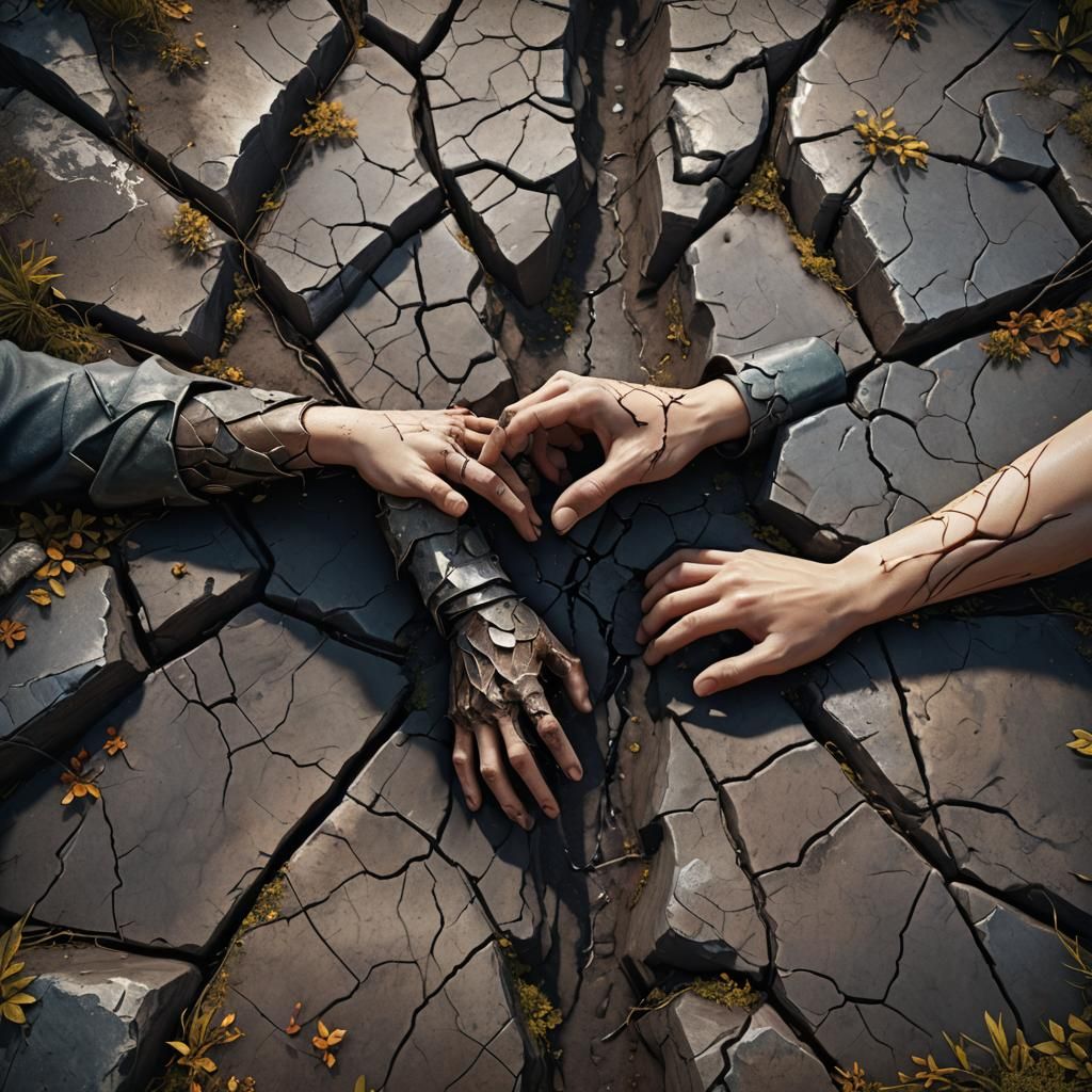 "Two hands that are almost touching but are separated by a c...