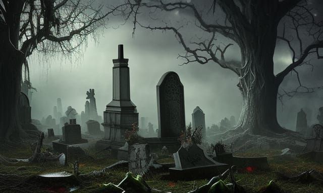 A dark haunted graveyard