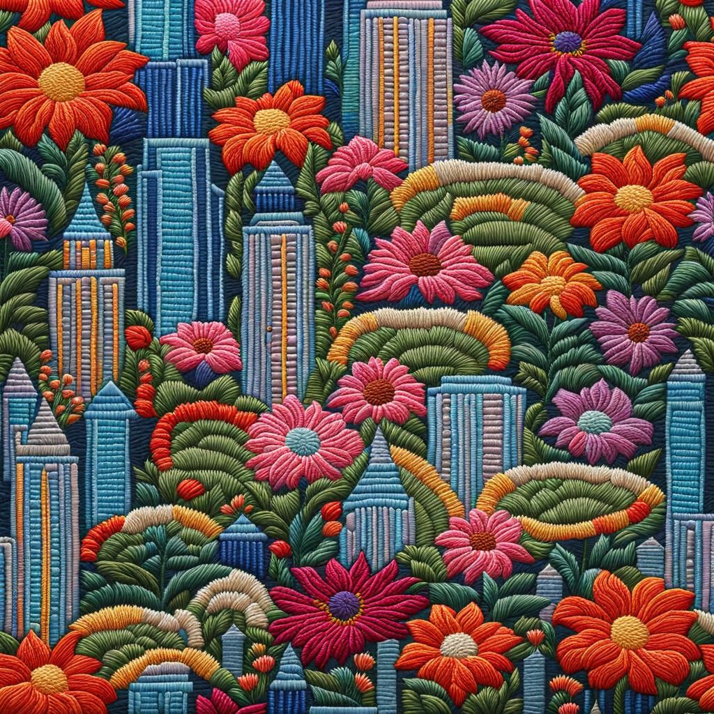 Embroidery Floral City. AI Generated Artwork NightCafe Creator