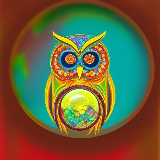 highly detailed owl in the woods standing on top of a crysta...