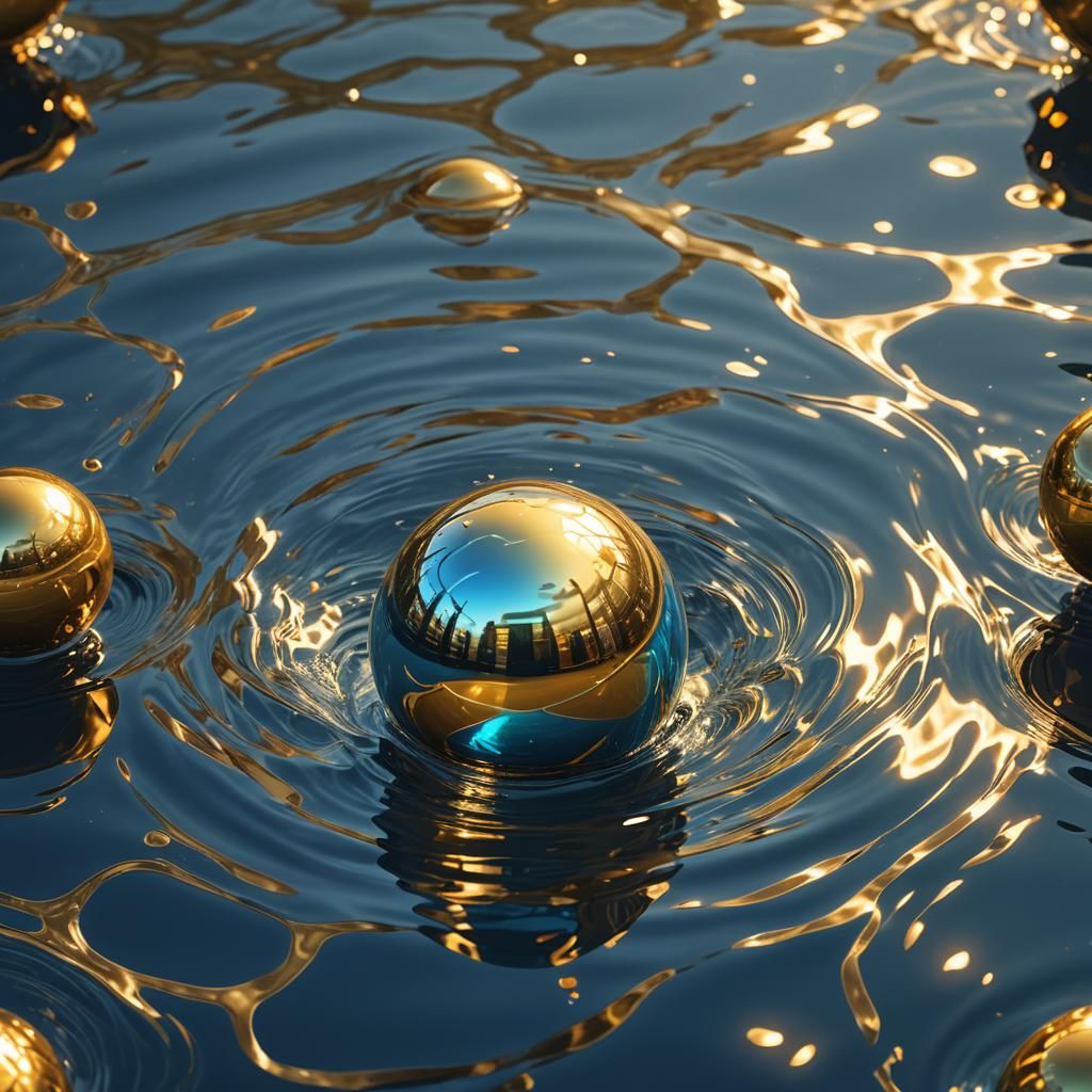 Golden Orb Floating in Water: Fantasy Concept Art