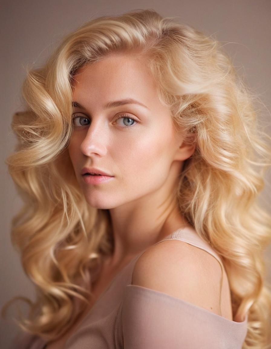 Glamour Portrait of Blonde Woman with Soft Curls