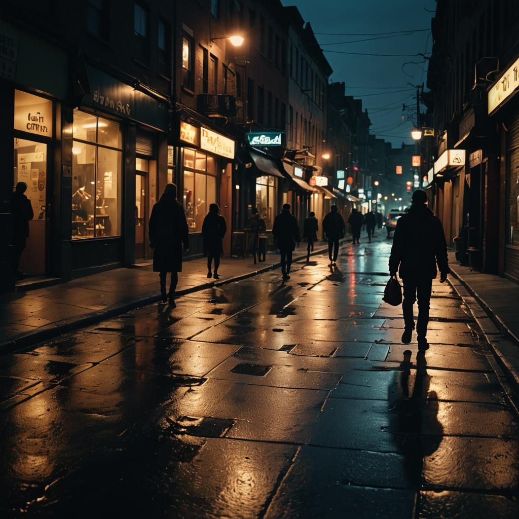 City Street at Dusk in Cinematic Lighting